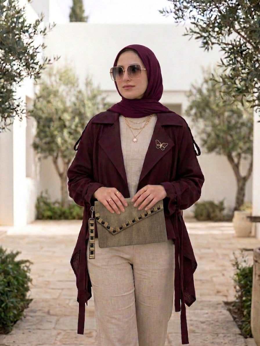 Burgundy linen blouse jacket