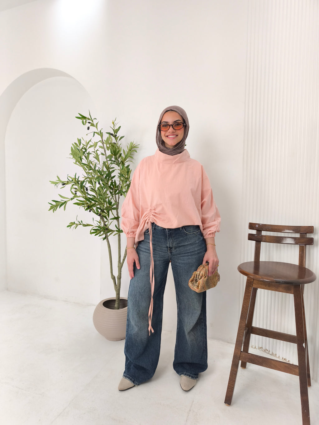 Peach asymmetric blouse