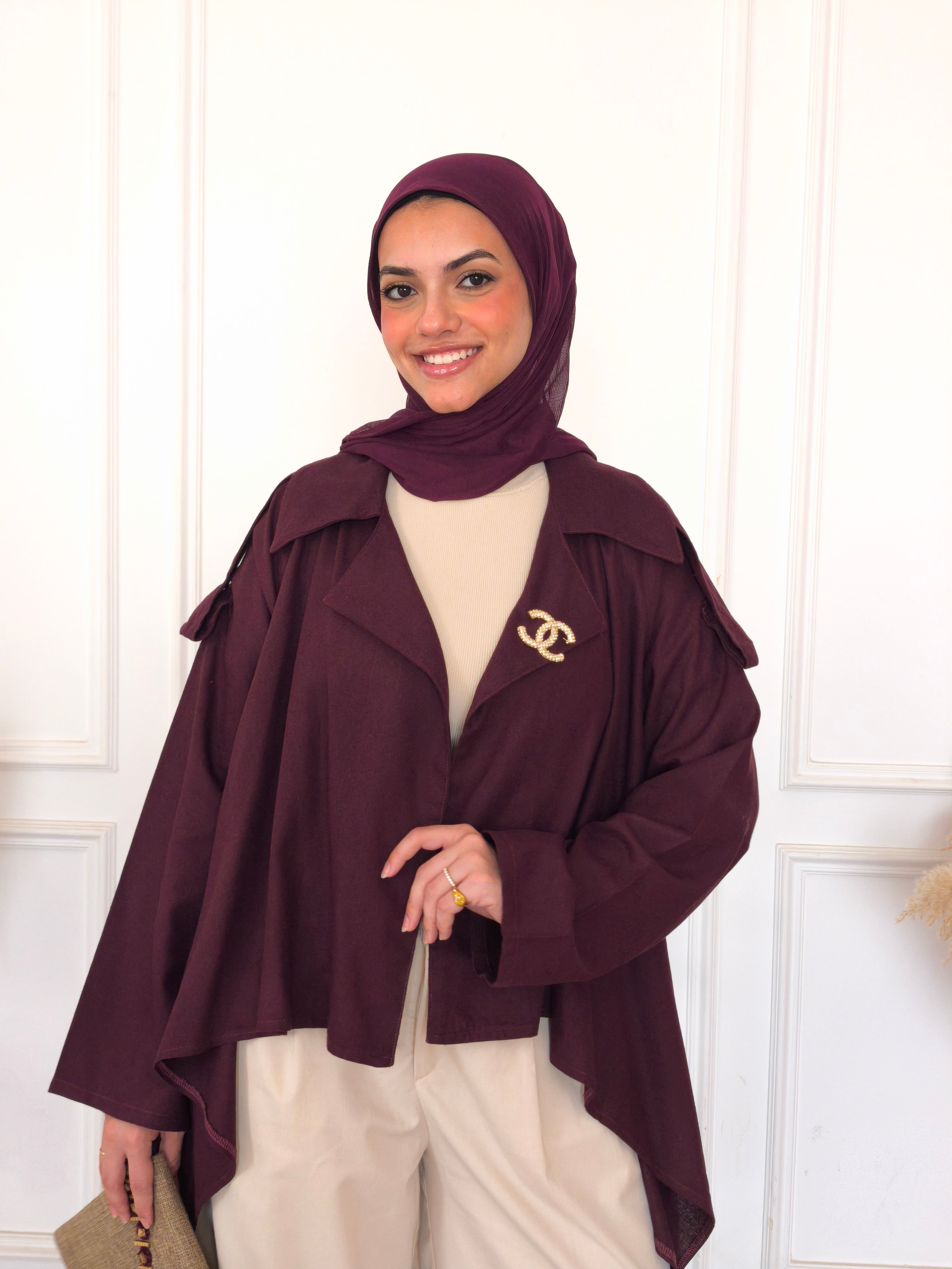Burgundy linen blouse jacket