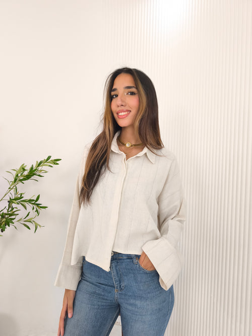 Asymmetrical bej linen chemise
