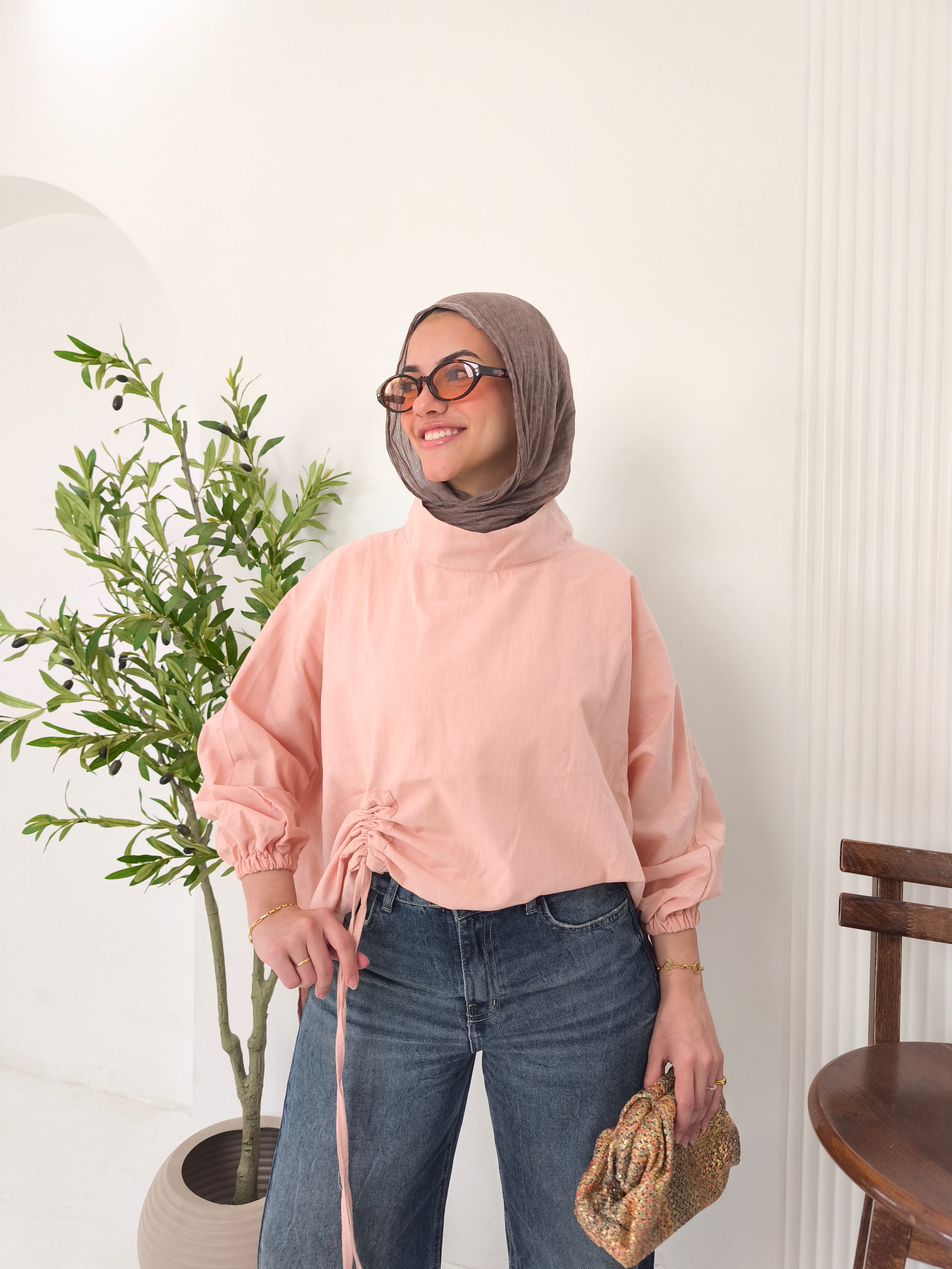 Peach asymmetric blouse