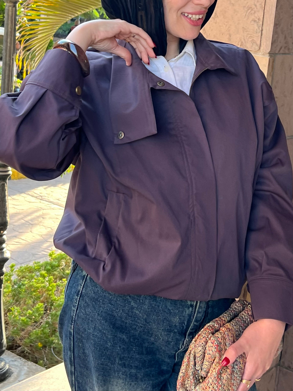 Gabardine high neck bomber  jacket