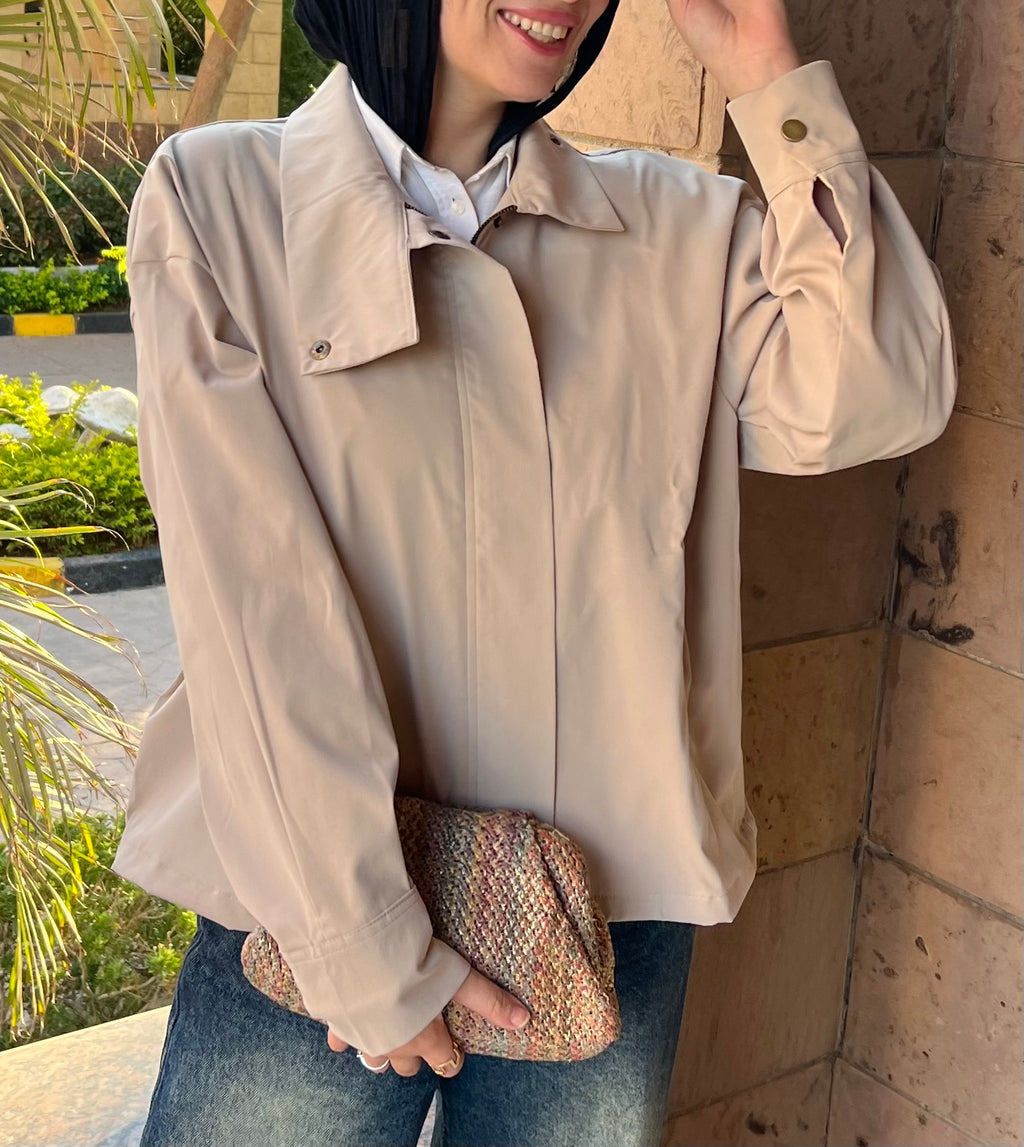 Gabardine high neck bomber  jacket