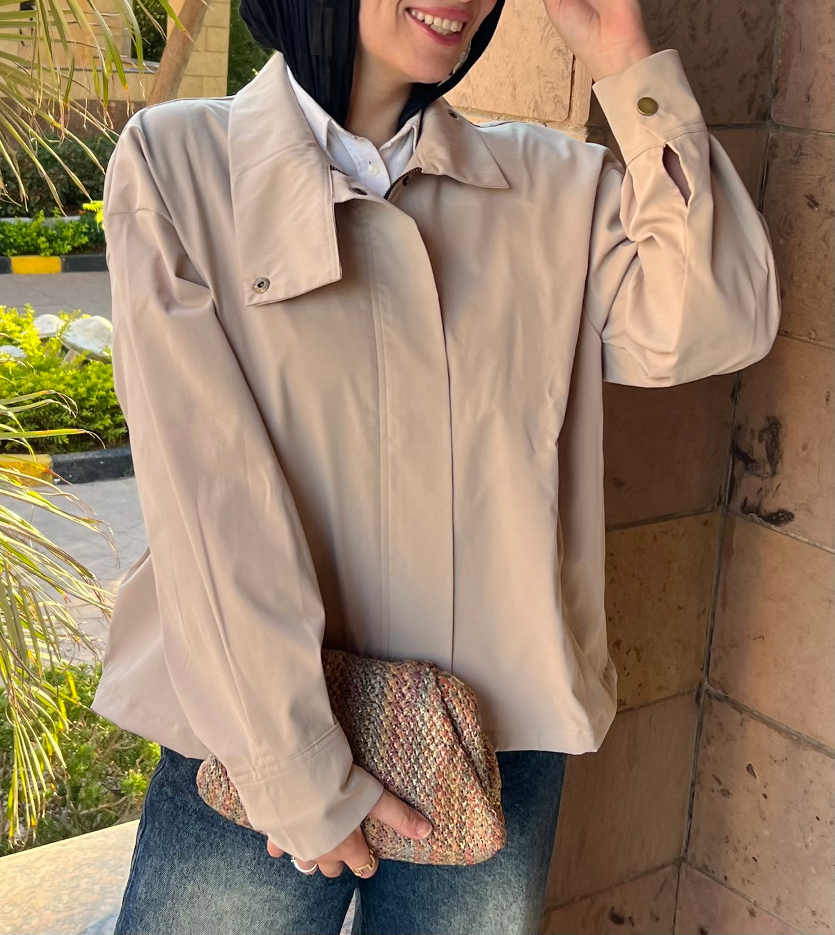 Gabardine high neck bomber  jacket
