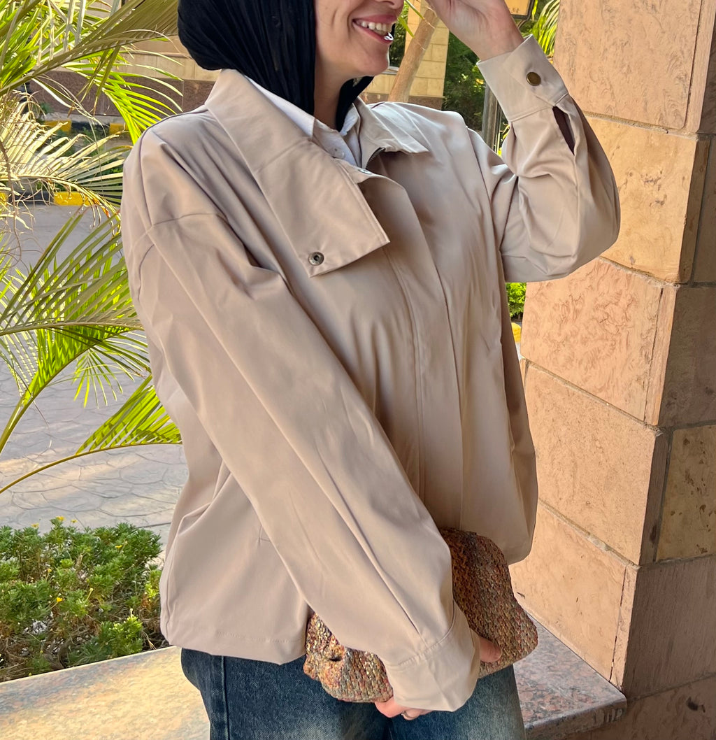 Gabardine high neck bomber  jacket