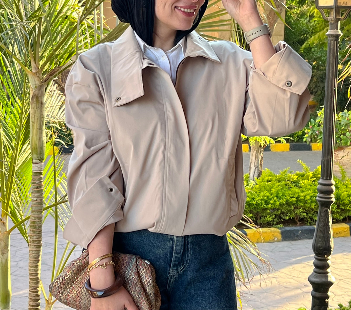 Gabardine high neck bomber  jacket