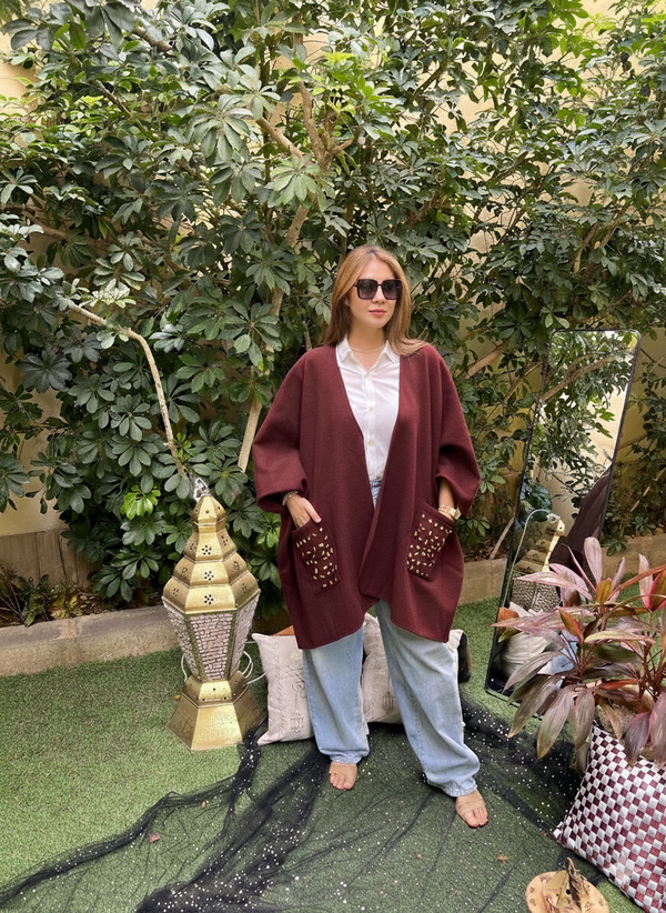 Burgundy cape with pockets