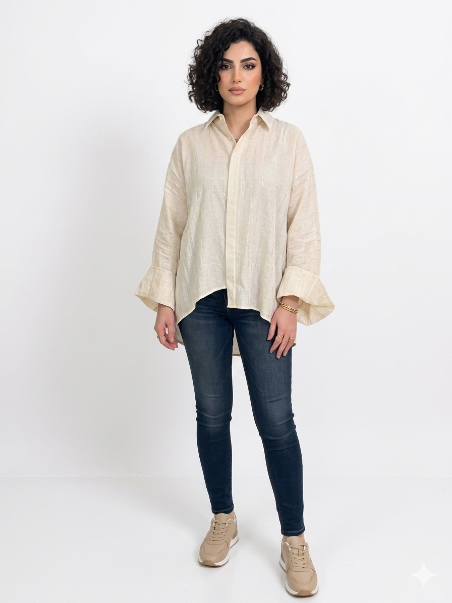 Asymmetrical linen shimmer blouse